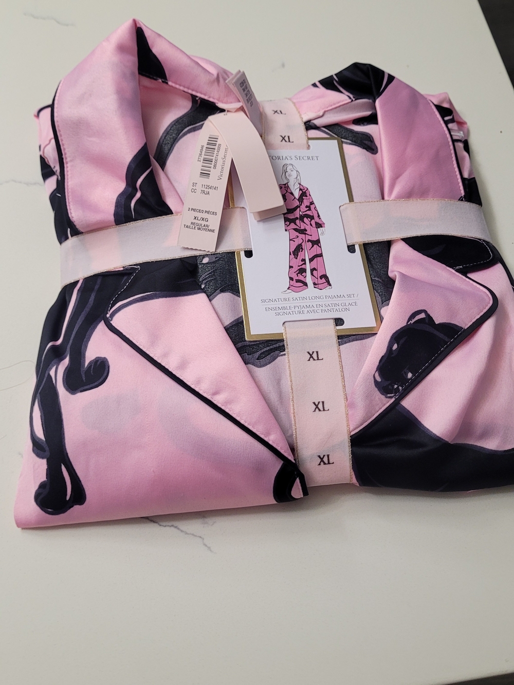 Victoria's Secret Pink and Black Satin Pajama Set